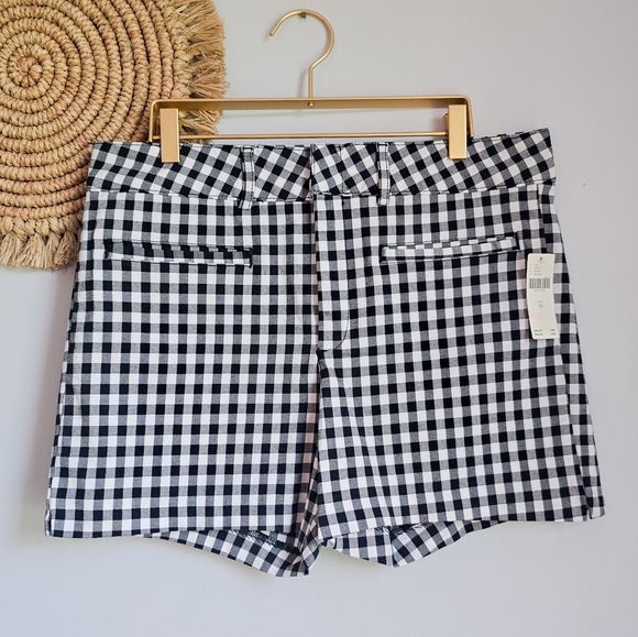 Anthropologie New Picnic Gingham Black White High Waist Twill Shorts SZ 30 - Picture 2 of 9
